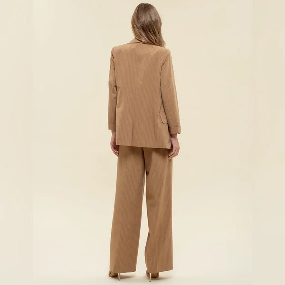 99. Double Breasted Stripe Blazer in Taupe - Picture 4 of 5